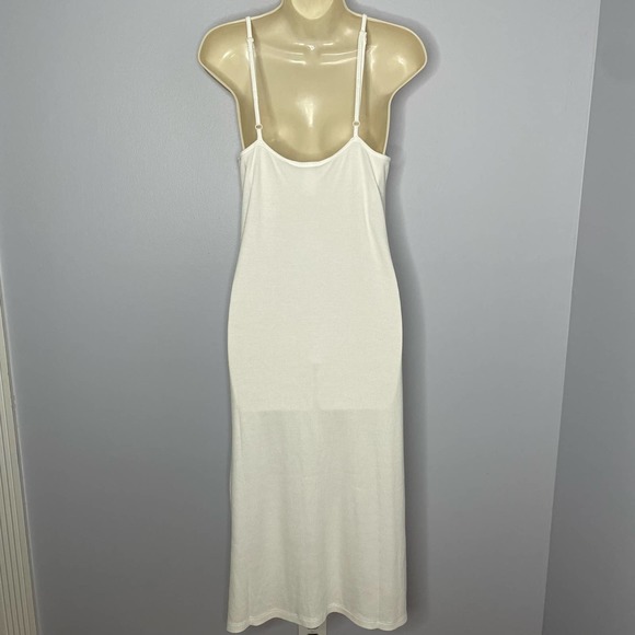 Andie Waffle Knit The Slip Midi Dress in White Bamboo Rayon Lounge Large - Picture 8 of 12